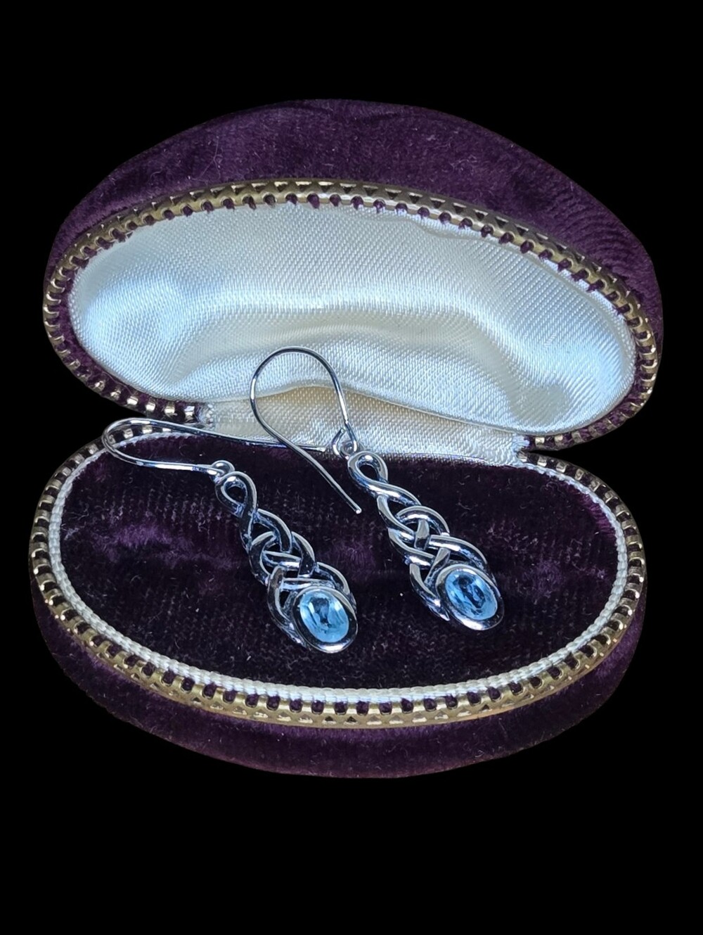 Vintage PAJ Sterling Silver Celtic Knot Light Blue CZ Dangle Earrings - Picture 2 of 4